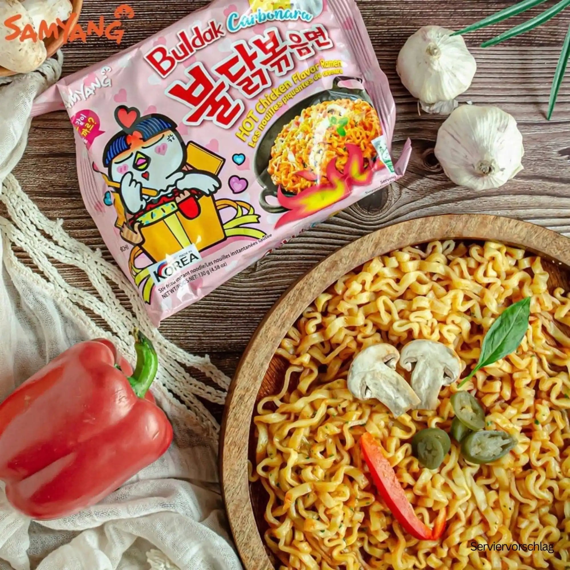 Samyang Carbonara Buldak Hot Chicken Flavor Ramen 130 G - Noodles